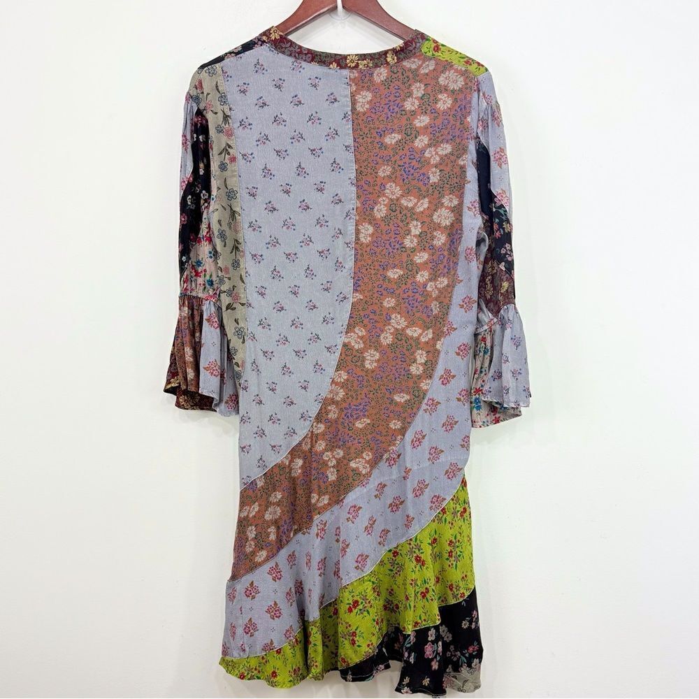 Young Threads Earth Tone Complimentary Asymetrical Floral Patchwork Ruffle Dress - Picture 9 of 16